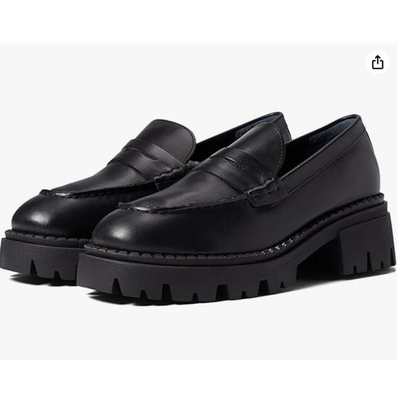 Free People Black Lug Sole Platform Leather Loafer Heeled Womens 37 6.5 7 NEW - Picture 1 of 8